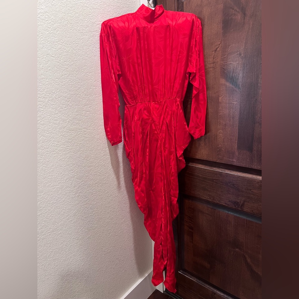 Ann Tjian for Kenar 2 Red Silk Size 8 Romper VINTAGE 90s Rare Christmas Party